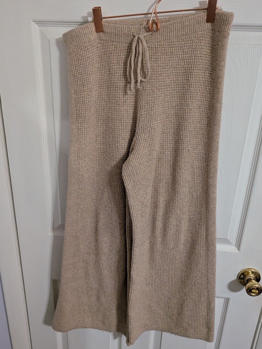 Aerie Womens Waffle Pants Beige Tan Lounge Pajama Comfort Size Medium Short